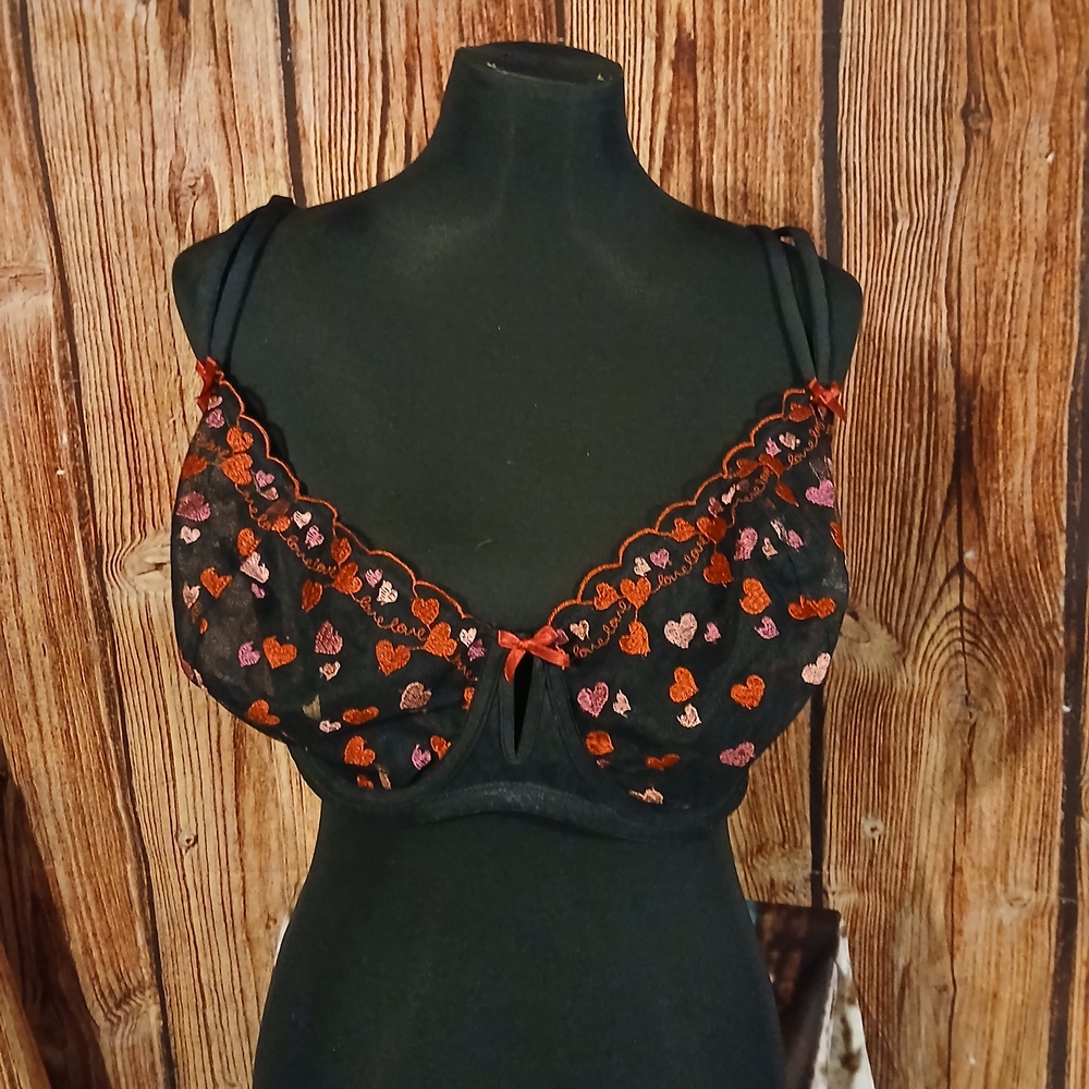 Cacique Black Bra with Red and Pink Accents